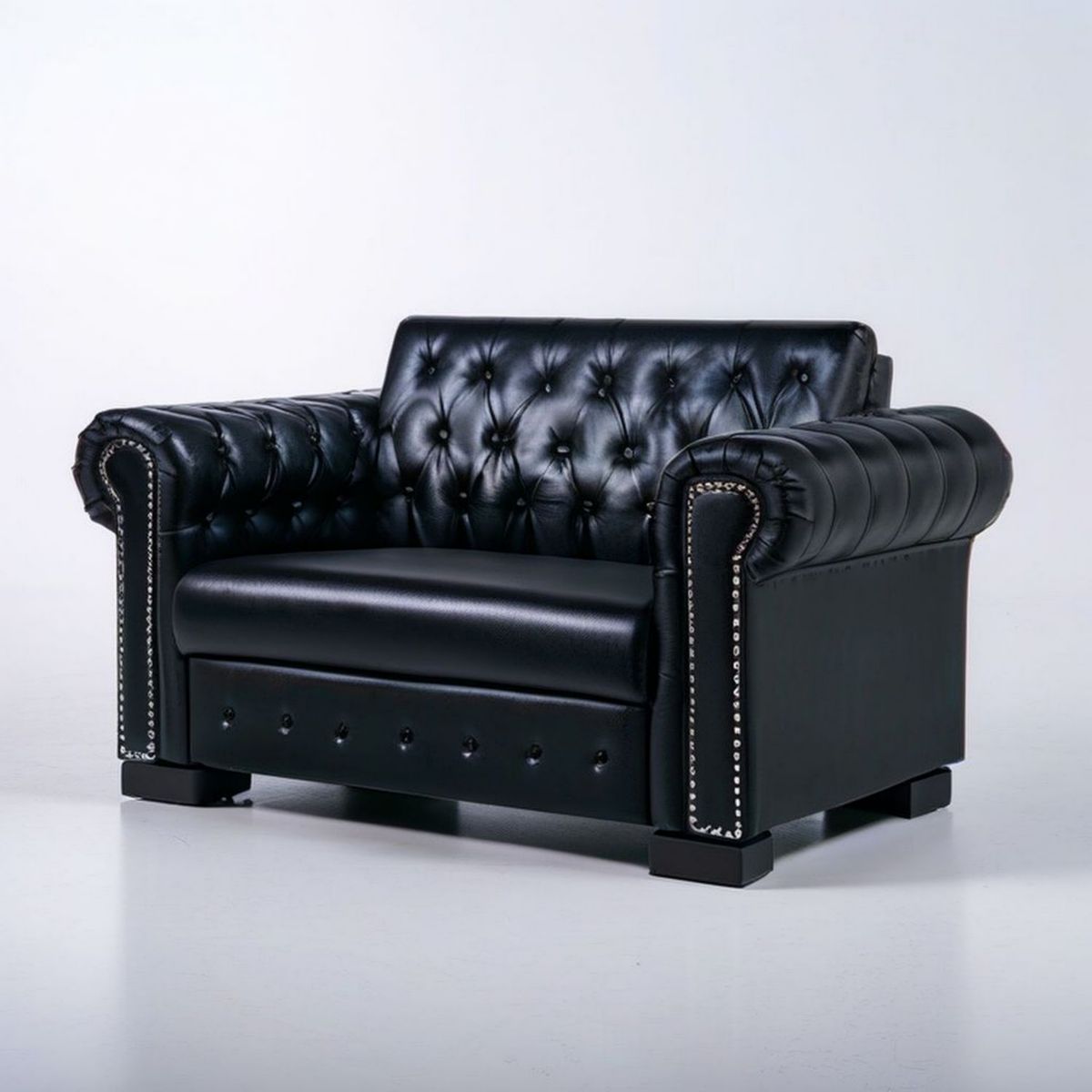 Fotel Chesterfield z tapicerką z ekoskóry PU, czarny, 120 x 95 x 78 cm