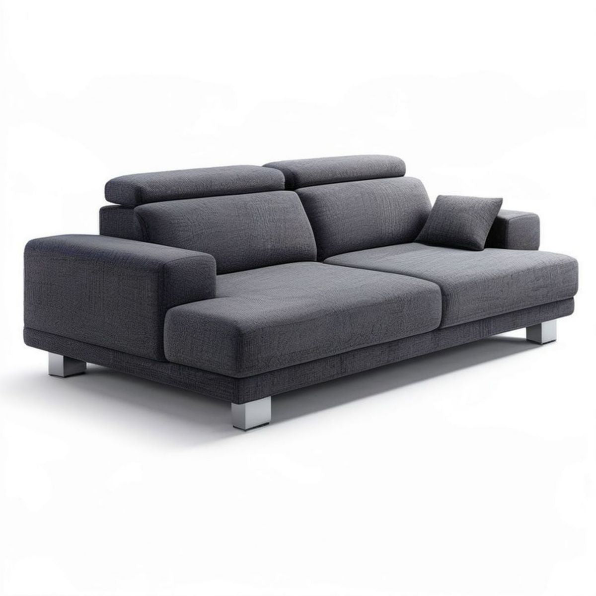 Ciemnoszara sofa 3-osobowa z regulowanymi zagłówkami, 230 x 100 x 85 cm