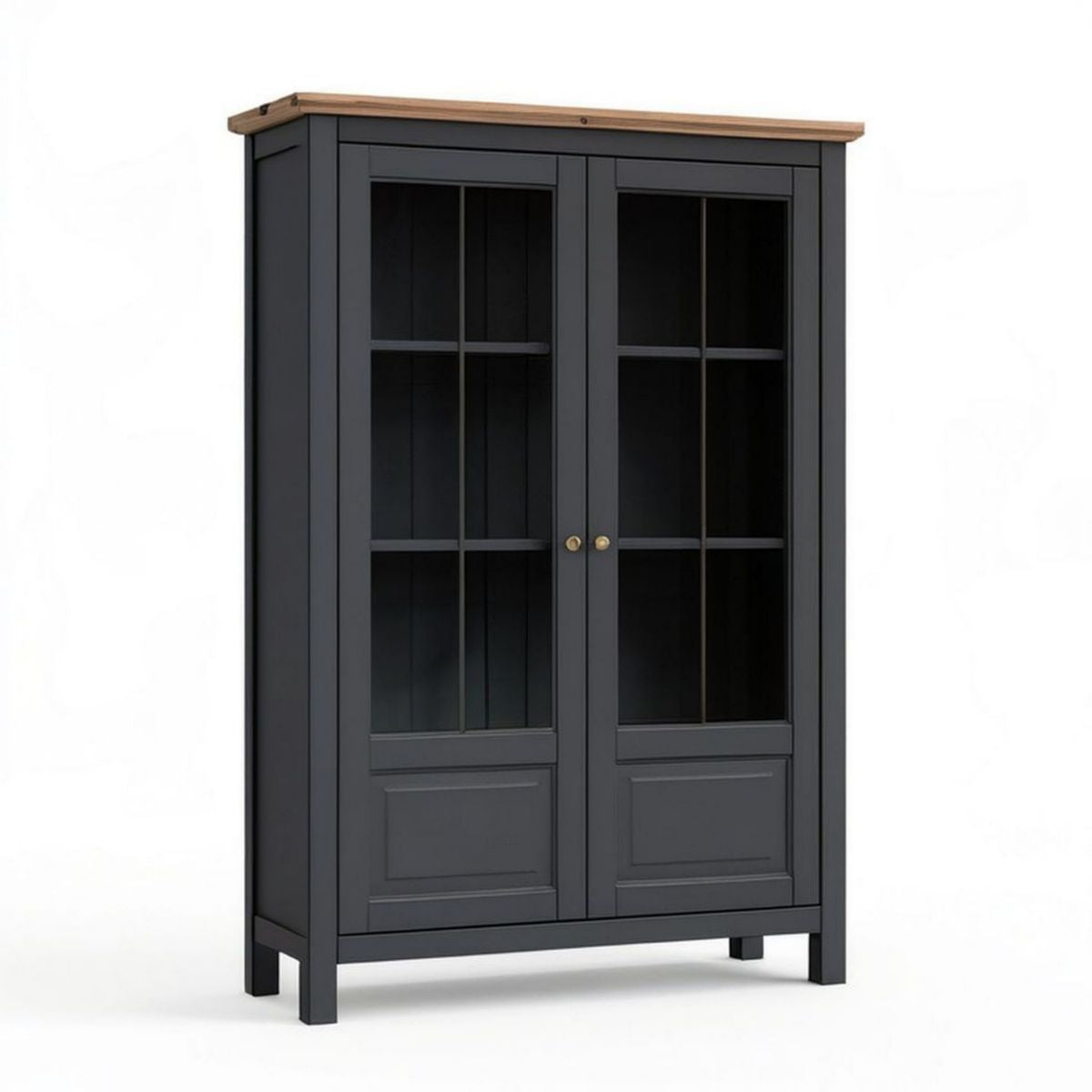 Dwudrzwiowa witryna 100 x 40 x 180 cm czarna z blatem w kolorze naturalnego drewna
