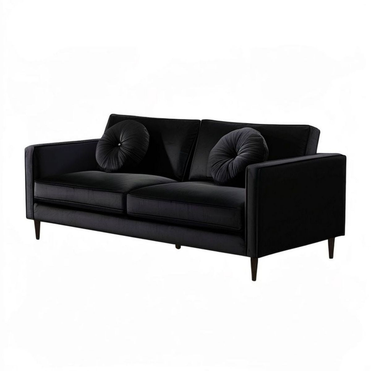 Czarna sofa dwuosobowa z aksamitu 180 x 90 x 85 cm z 2 poduszkami
